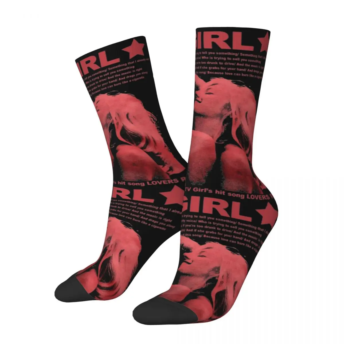 

Crazy Design TV Girl French Exit Lovers Rock 90s Soccer Socks Polyester Middle Tube Socks for Women Men Breathable