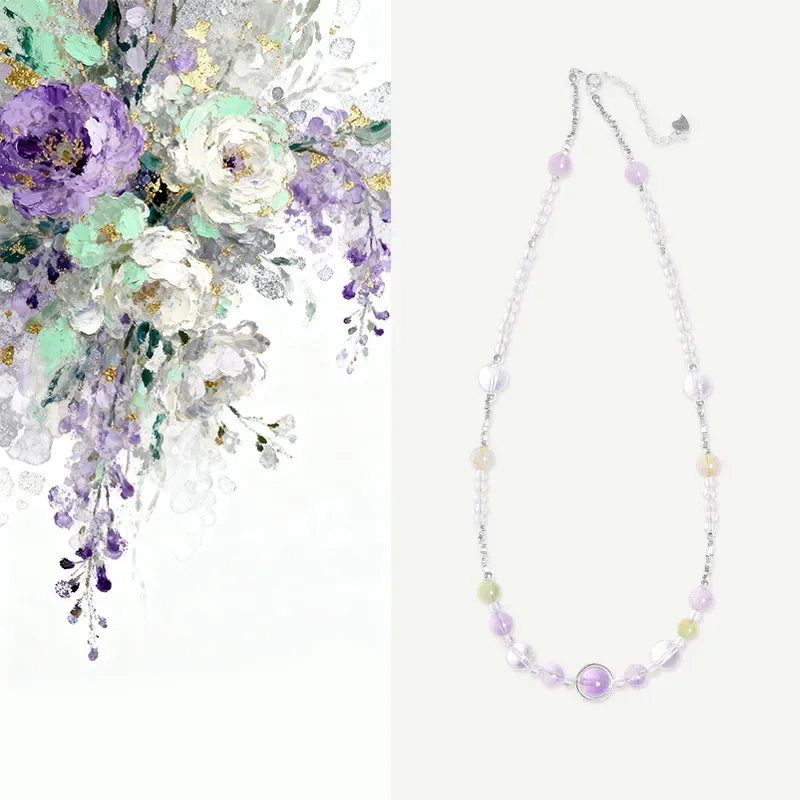 S925 sterling silver white crystal amethyst gold hair crystal transfer bead necklace female ins wind small fresh gift for