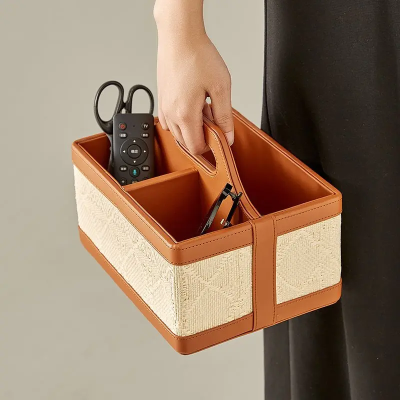 

French retro rattan multi-functional storage box, living room coffee table remote control, medieval storage basket