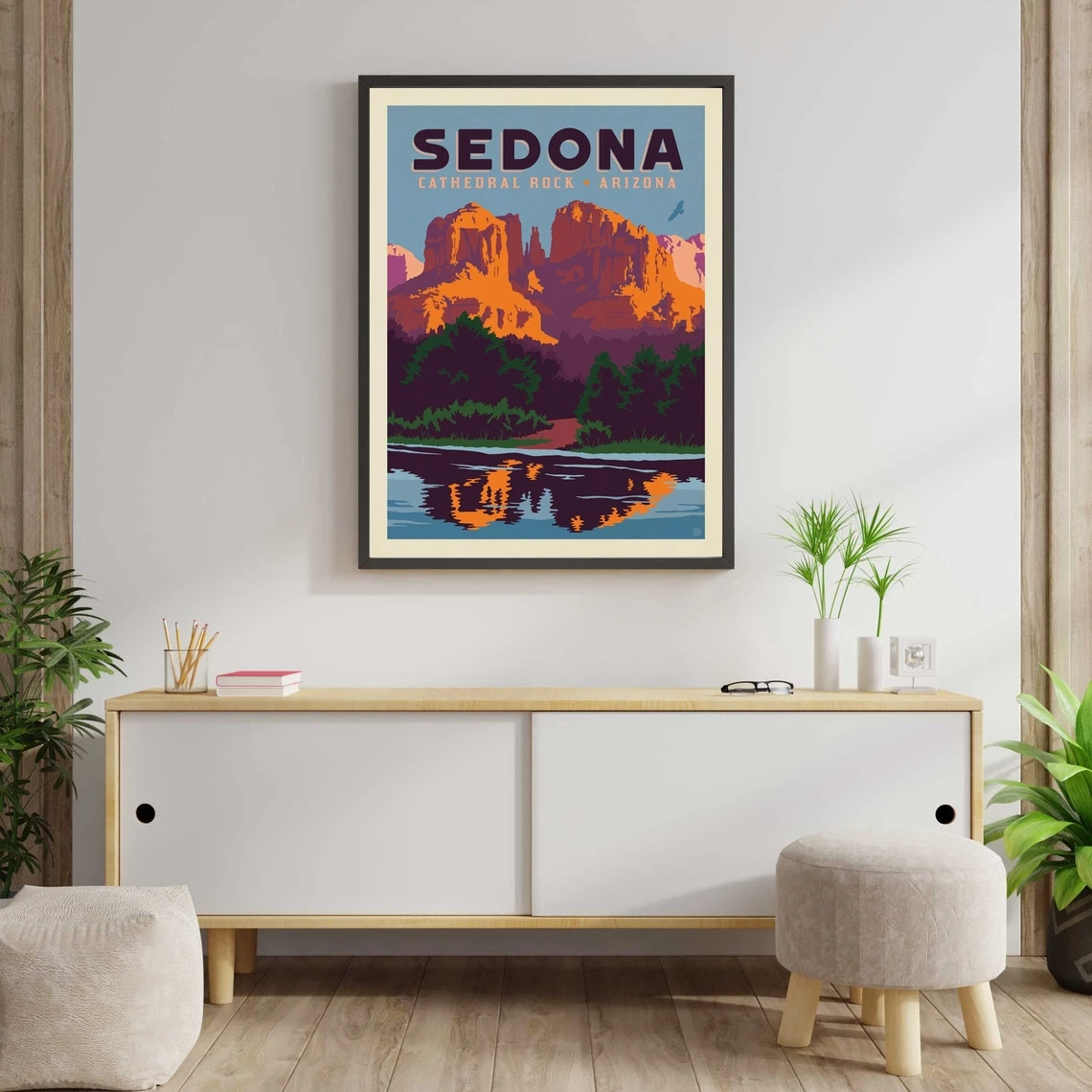 Sedona AZ Travel Poster, Cathedral Rock Vintage Art Print, Travel Gifts For Dad, Home Office Wall Art Print Decor, Souvenir #5