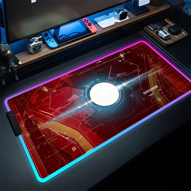 RGB Mouse Pad I-Iron Mans Non-Slip Rubber Edge locking mousepads Game play mats notebook computer M-Marvels Home Decor handsome