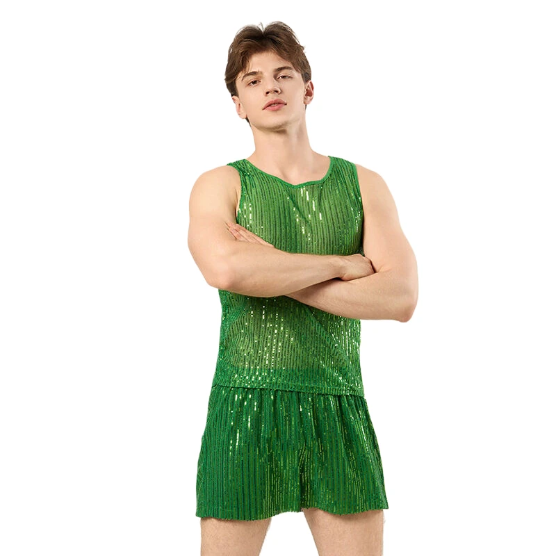 Herren-Set 2-teiliges Outfit Ärmelloses Tanktop Shorts Funkelndes Nachtclub-Musikfestival Strand-Rave-Party Bühnenkostüm – Detail 4