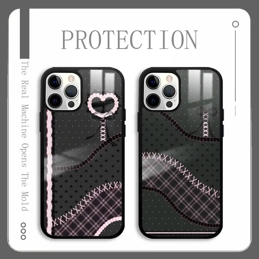 Jirai Kei mignon fille dentelle coque de téléphone pour IPhone 17 16 15 14 13 12 11 Pro Max Plus Mini Plus dur miroir Surface protéger Funda