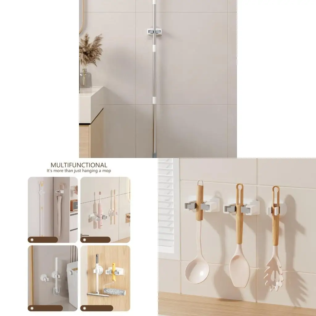 

652F 2pcs Self-Adhesive Mop Holder Mop Brooms Organizers for Laundry Room,Bathroom