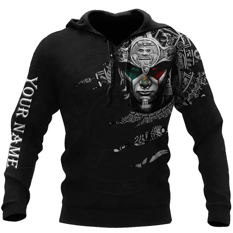 Mexico Aztec Graphic Hoodies For Men Clothing Vintage 3D Mexican Goth Horror Print Long-sleeve Hoodie Sweatshirt Streetwear Tops