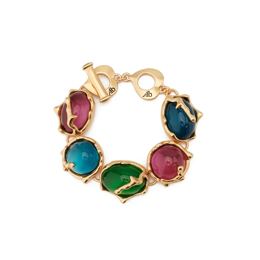 AB/ Vintage Copper Alloy and tri-colored glass luxury women's bracelet.