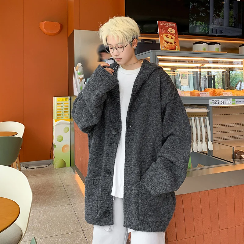 Autumn Winter Knitted Cardigan Hooded Sweater for Men Korean Fashion Vintage Harajuku Hoodie Jacket Coat Y2k Streetwear Men