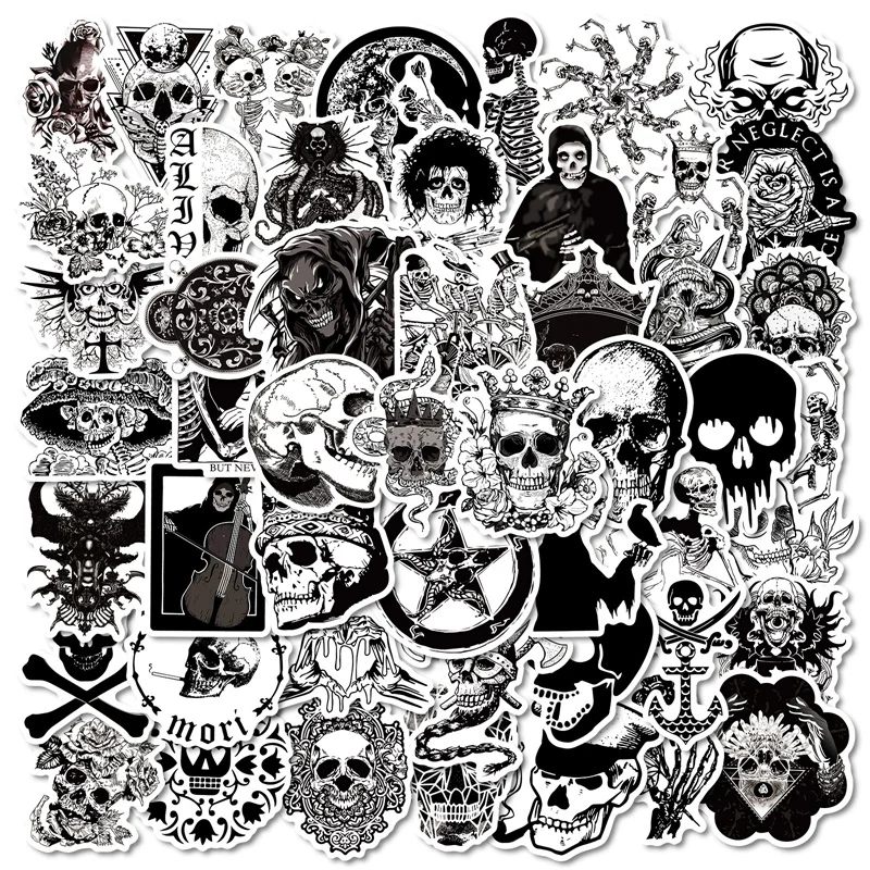 10/30/50PCS Gothic Death Skull Sticky PVC Sticker Aesthetic DIY Decoration Scrapbooking Hand Accounting Supplies for Kids