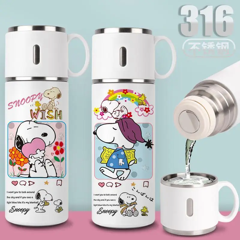 420Ml Anime Snoopy Stainless Steel Thermos Cup Cartoon Cute Student Large-Capacity Portable Creative Kettle Kawaii Birthday Gift