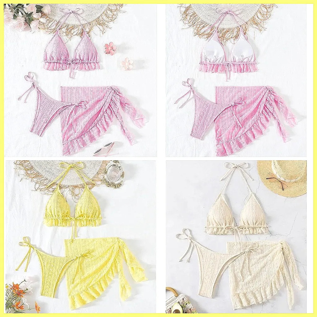 

Sexy Pink Brazilian Bikini Set for Women, 3-Piece Swimwear Beach Bathing Suits