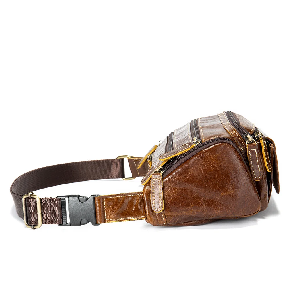 genuine leather Travel Waist Pack Fanny Pack men Leather Belt Waist bags phone pack small chest messenger for man 8355