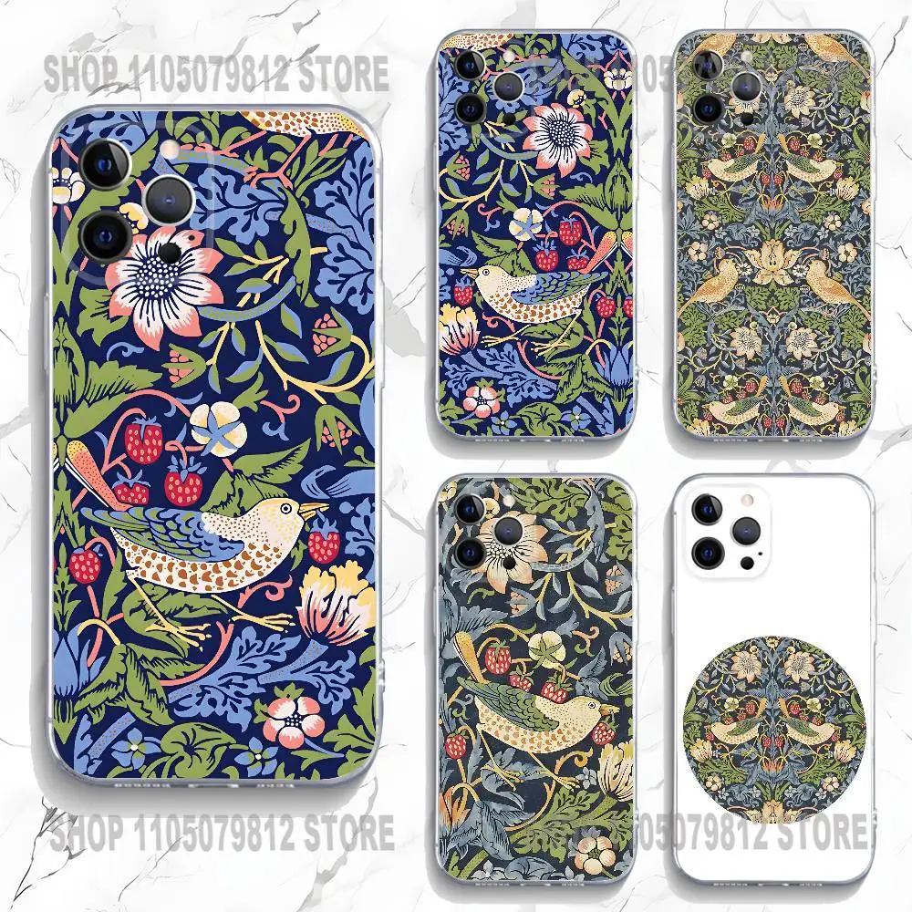 

Чехол для телефона William Morris Strawberry Thief для iPhone 17, 16,15,14,13,12,11 Plus, Pro, Max, XR, Plus, E, Mini, прозрачный мягкий чехол