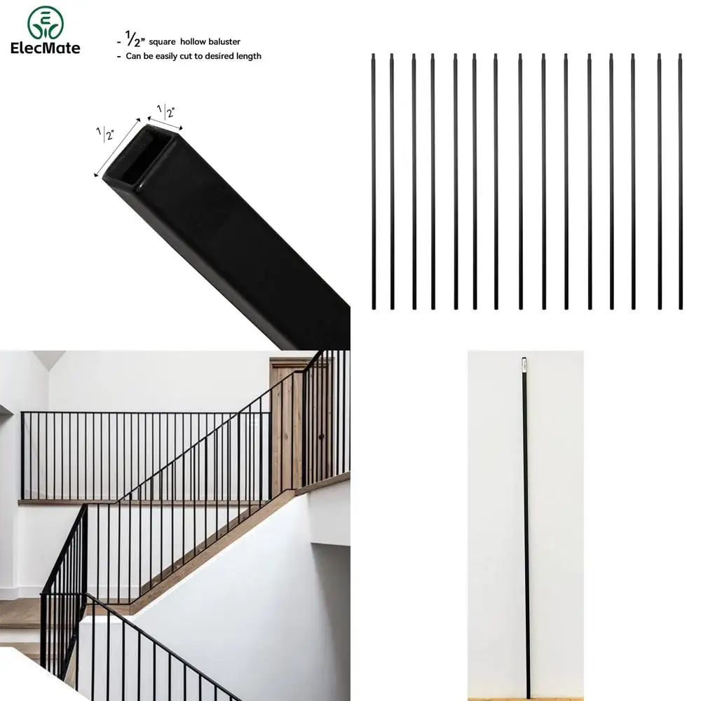 

Hollow 1/2 Square Metal Balusters - Real Satin Black Staircase Spindles, Set of 15