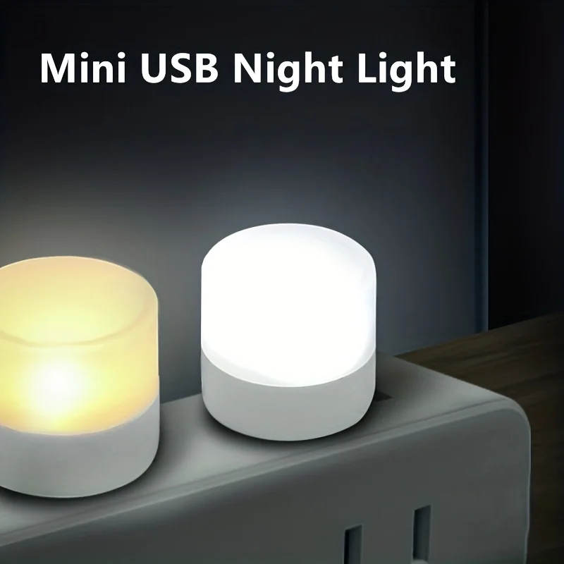 1Pcs USB Plug Lamp Mini LED Night Light Power Bank Charging Book Lights Small Round Reading Eye Protection Lamp Camp Equipment