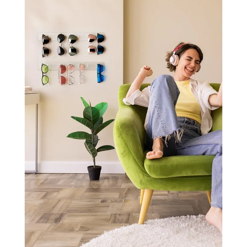 Sunglasses Organizer 2 Pack, Wall-Mounted Eyeglasses Holder, Clear Acrylic Display Rack with 14 Slots