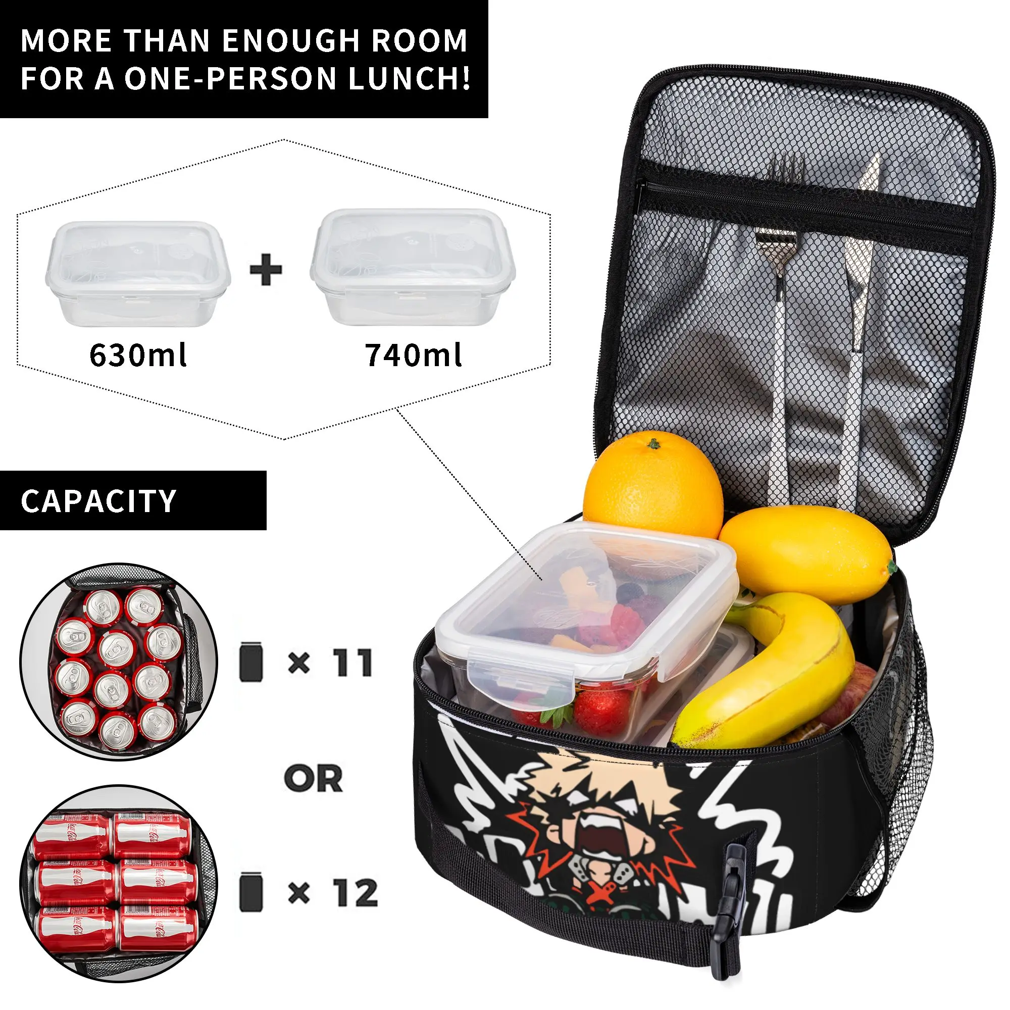 My Hero Academia Katsuki Bakugo Thermal Insulated Lunch Bags  Reusable Bento Box Thermal Cooler Lunch Boxes view 2