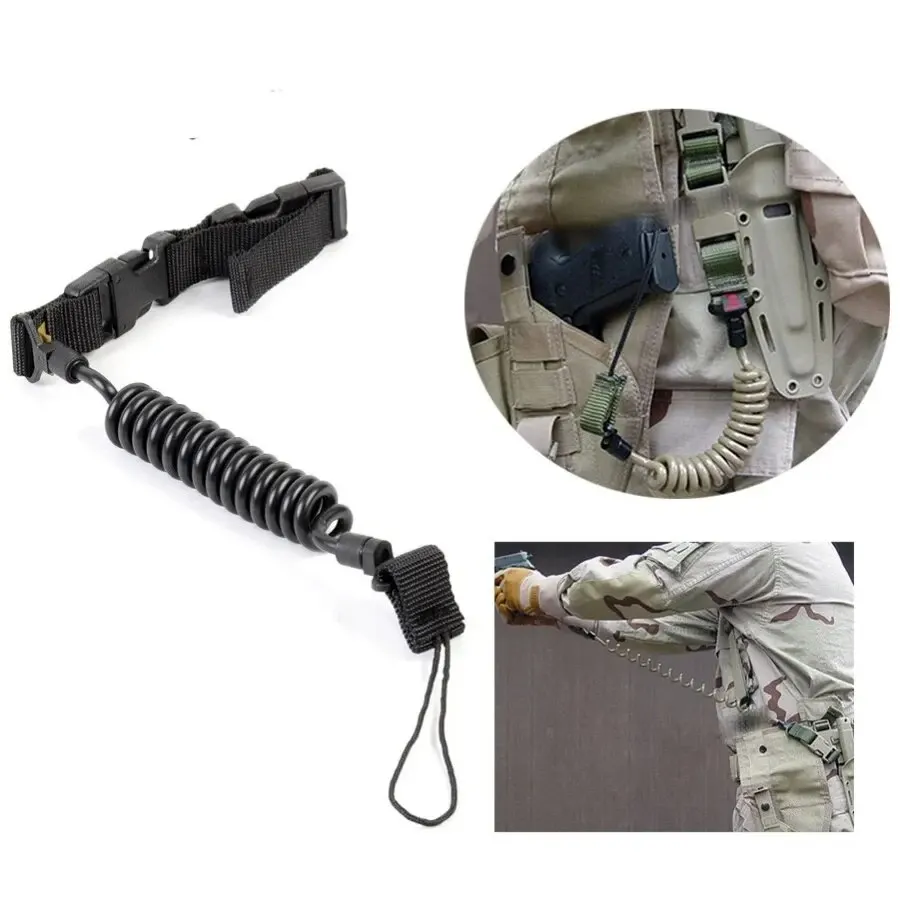 Tactical Anti-lost Elastic Lanyard Rope Spring Safety Strap Rope For Key Ring Chain Flashlight Hunting Accessories