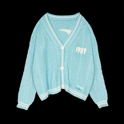 Nuovo cardigan blu 1989 per donna Ricamo uccello Maglia speciale 1989 cardigan in tessuto taylor maglione vintage stile slouchy