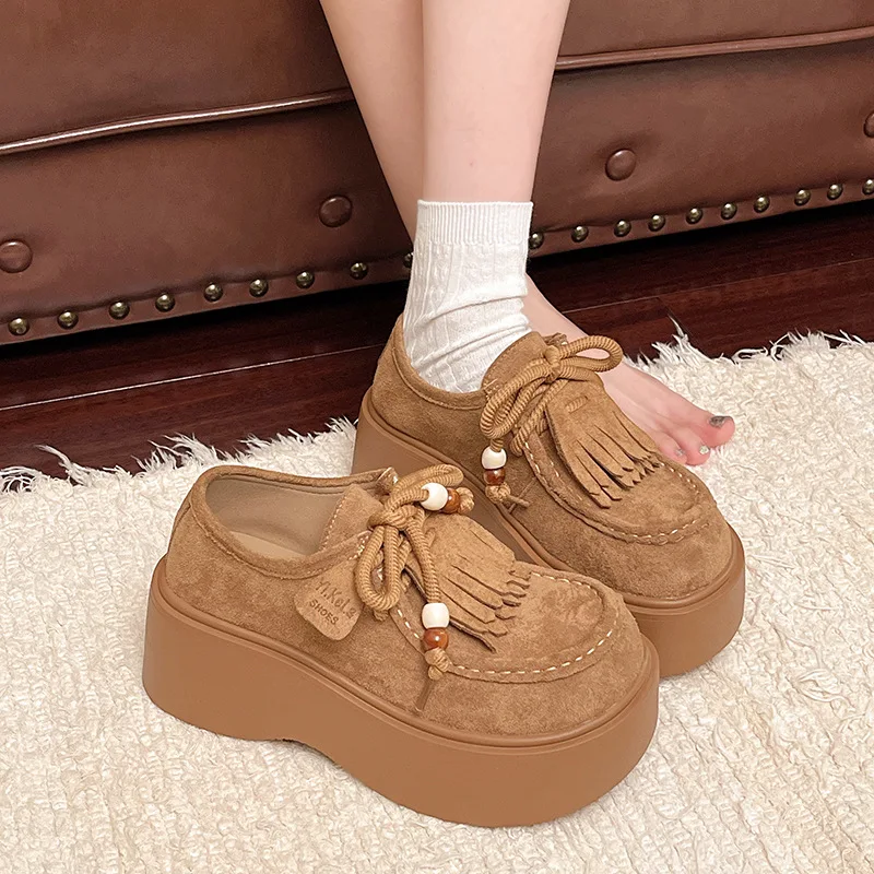 

Женские лоферы на платформе, весенне-осенние универсальные женские туфли в британском стиле в стиле ретро с круглым носком на шнуровке, Zapatos De Mujer