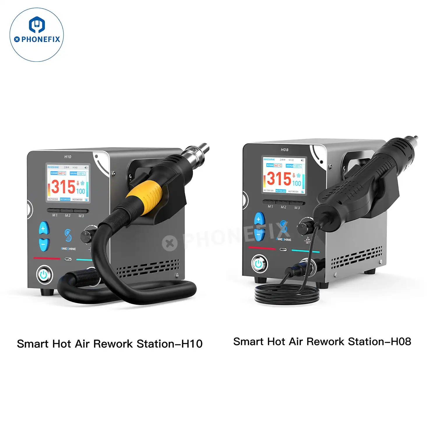 

AWESHINE H08 H10 1000 Вт умная станция для распайки горячим воздухом, быстрый нагрев, цифровой дисплей, 3D воздушные сопла для распайки чипов PCBA