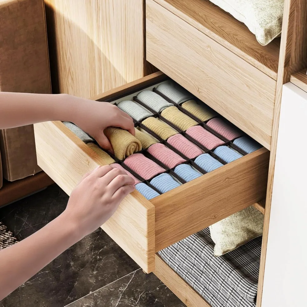 24 Grid Drawer Organizer Tray, High-Density Oxford Fabric Storage Divider Box for Socks, Underwear, Small Garments, Closet & Dorm Storage, 1 Pack