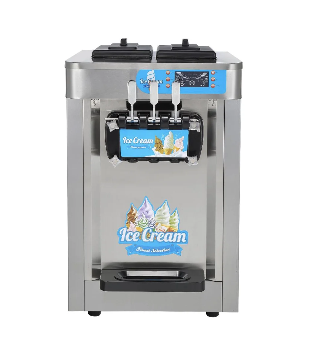 Vertical Three Head, Three Flavors Three Colors Ice Cream Machine Two in One Blueberry Flavor Ice Cream