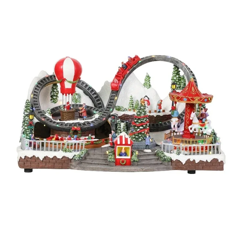 Handmade Christmas Tree Resin Crafts Light Emitting Diode Lights Mobile Fair Carousel Hot Air Balloon Train Music Carousel