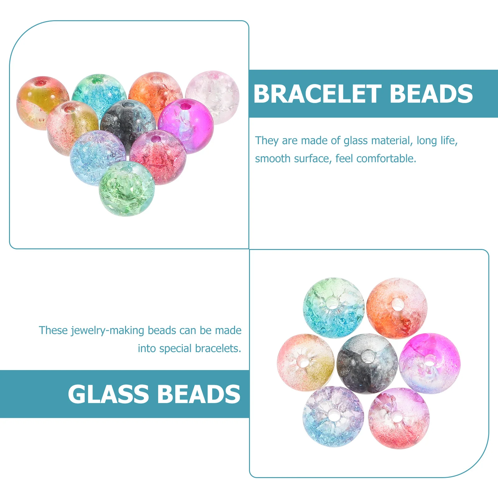 

150Pcs Glass Round Crackle Beads for Jewelry Making DIY Bracelet Crafts Spacer Beads Bulk Circle Beads, Crushed Glass