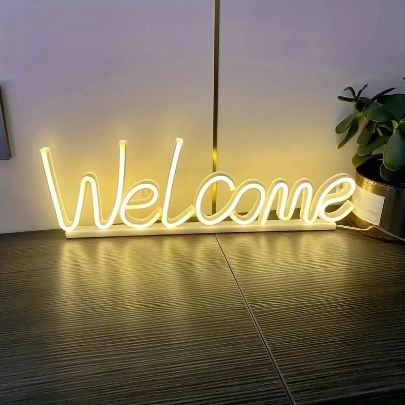 Welcome Neon Sign Welcome LED Neon Light Wall Art Sign Light up Light for Business Storefront Home door Window Glass Door Decor