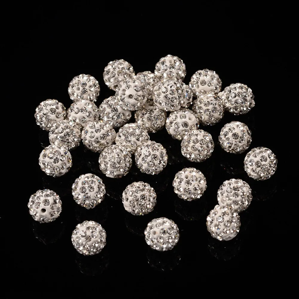 

50pcs Pave Disco Ball Beads Polymer Clay Rhinestone Beads Grade A PP11(1.7~1.8mm) 8mm Hole: 1mm