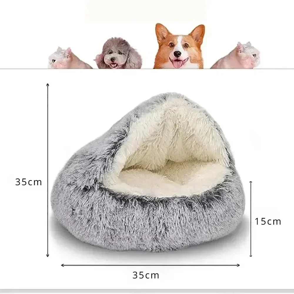 Round Cat Cushion Semi Enclosed Pet Sleep Bags Long Soft Plush 2 in 1 Warms Cats Beds Simple Comfort Warm Puppy Sleeping Nest