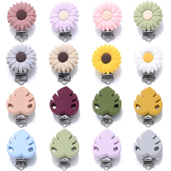 1Pc 꽃 잎 실리콘 젖꼭지 클립 식품 학년 실리콘 DIY 아기 Teether 노리개 젖꼭지 체인 씹는 장난감 더미 클립