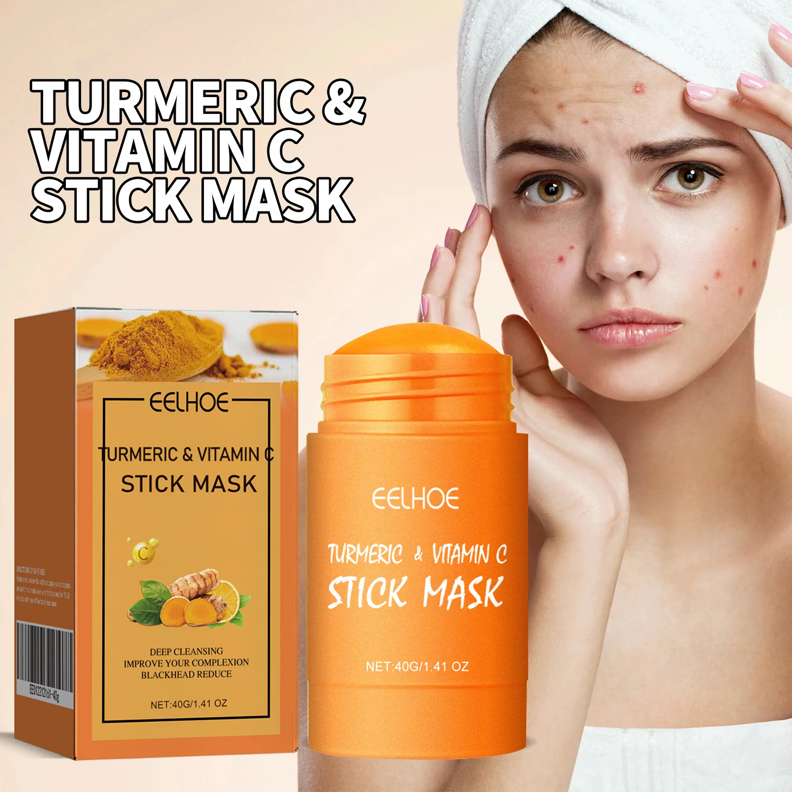 

Turmeric Mud Mask Stick - Acne Removal, Pore Minimizing & Cleansing Solid Mask