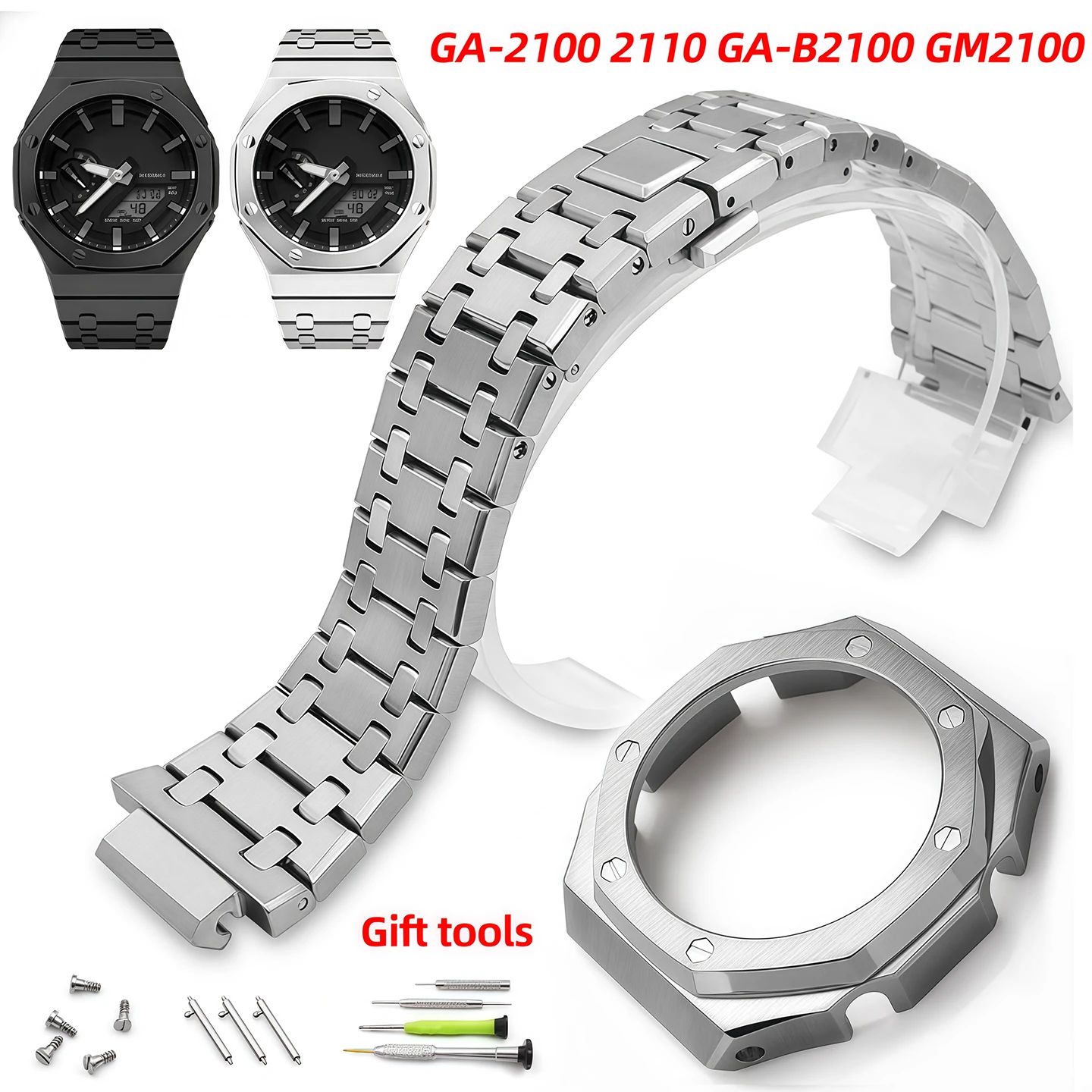 

GA2100 Mod Kit For Casioak GA-2100 2110 GA-B2100 GM2100 Stainless Steel Modified Royal Oak Style for Casio watch strap+ case