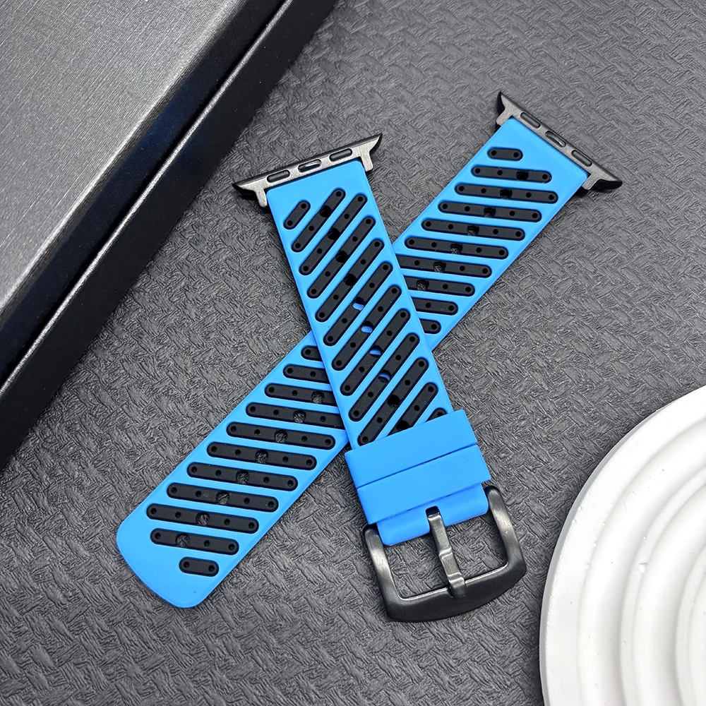 Ademende siliconen horlogeband voor Apple Watch Ultra 3/2/Ultra, Series 11 10 9 8 7 6 5 4 3 2 1, SE SE2/3, 38/40/41/42/44/45/46/49mm. Stijlvolle zachte vervangende polsband voor dagelijks gebruik,
