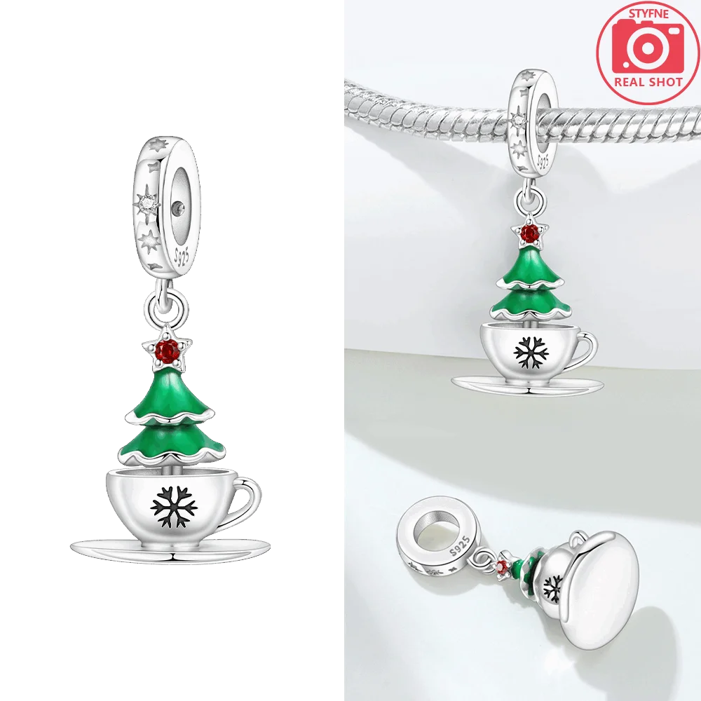 Red Hat Snowman Green Christmas Tree Cup Snowflake Pendant Beads Fit Bracelet Original S925 Silver Accessory Anniversary Gift