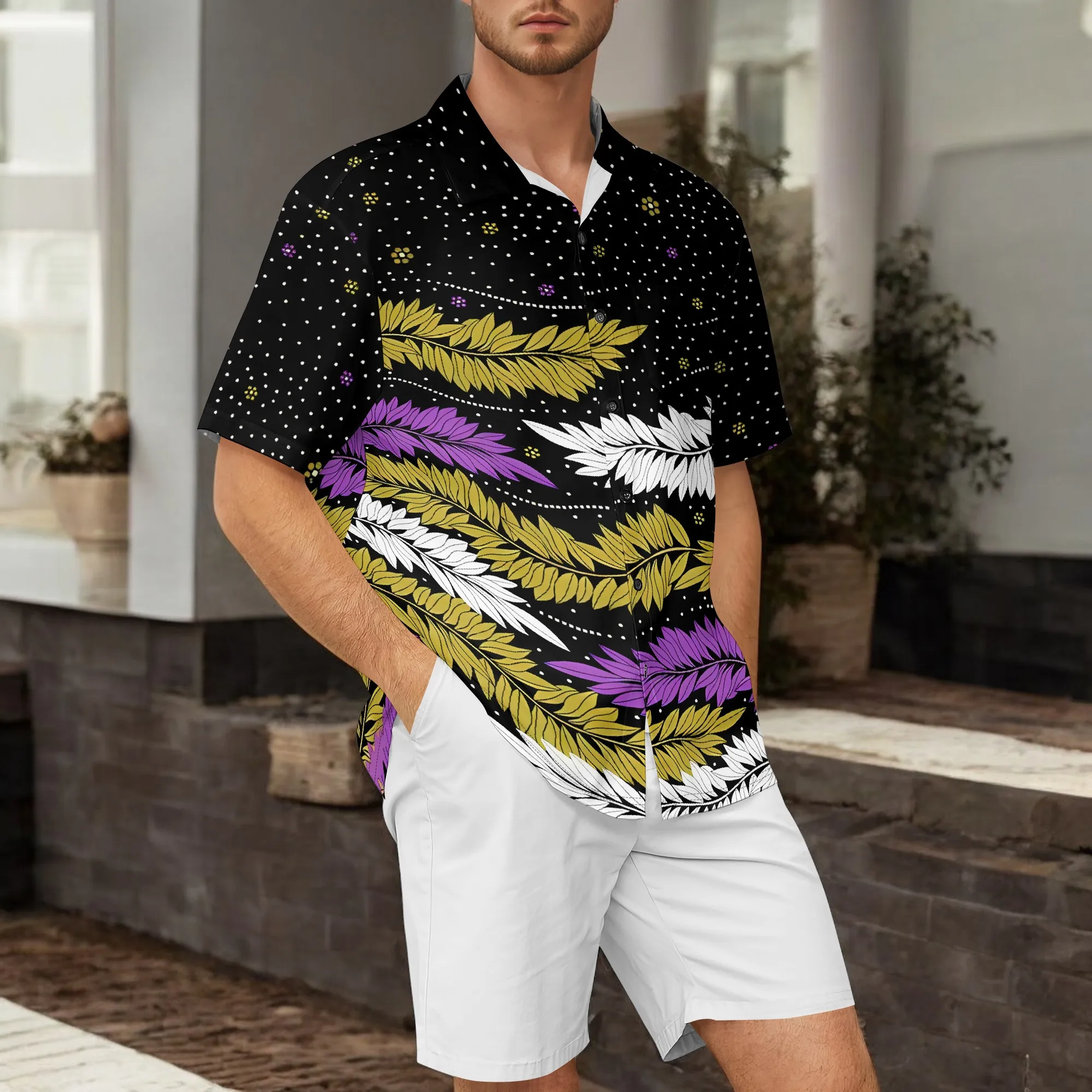 

YEAE Colorful Leaf Print Shirt for Men Summer Casual Short Sleeve Top