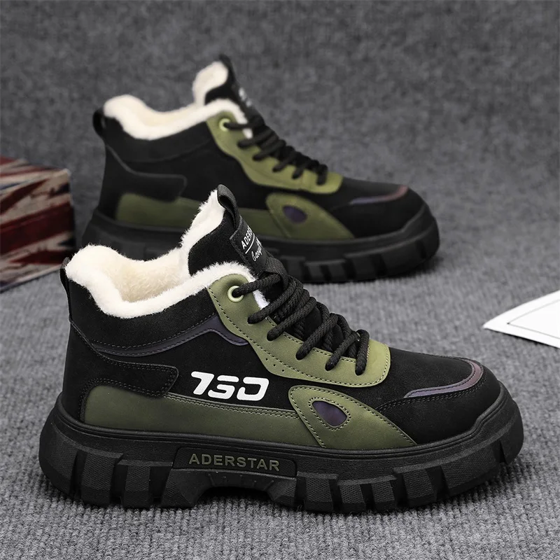 

Men's Cotton Shoes 2025 New Winter Fleece-Lined Warm Outdoor Hiking Waterproof Non-Slip High-Top Work Boots Snow Boots