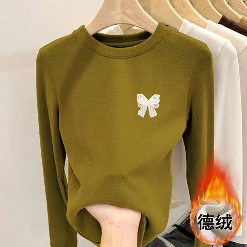 Korean Style Slimming Long-sleeved T-shirt Women's Autumn Winter New German Velvet Bottoming Shirt Top