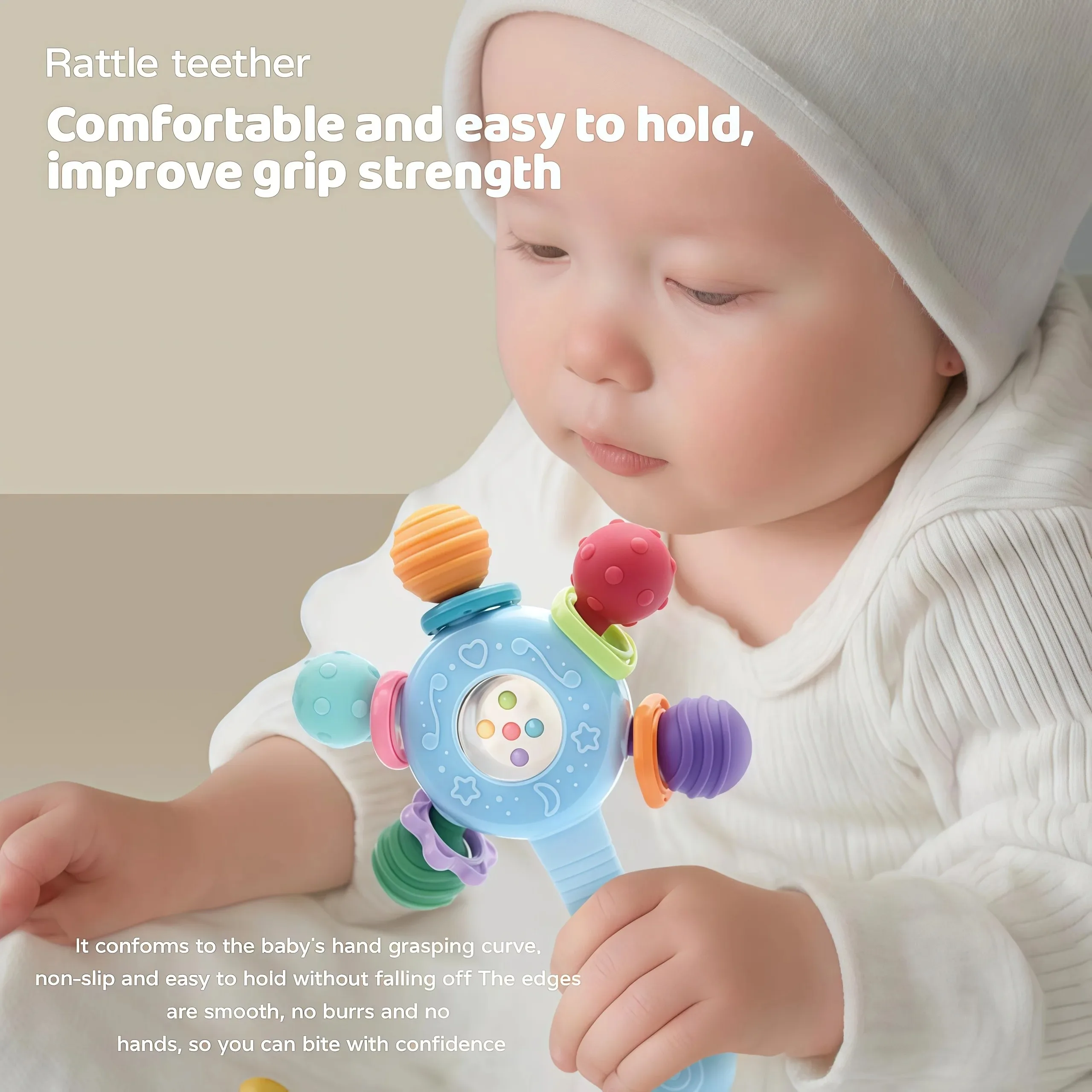 New Manhattan Teething Ball, Baby Grasp Training Sensory Toy,  Rotating Handheld Spinner, Soft Food-Grade Silicone Teether