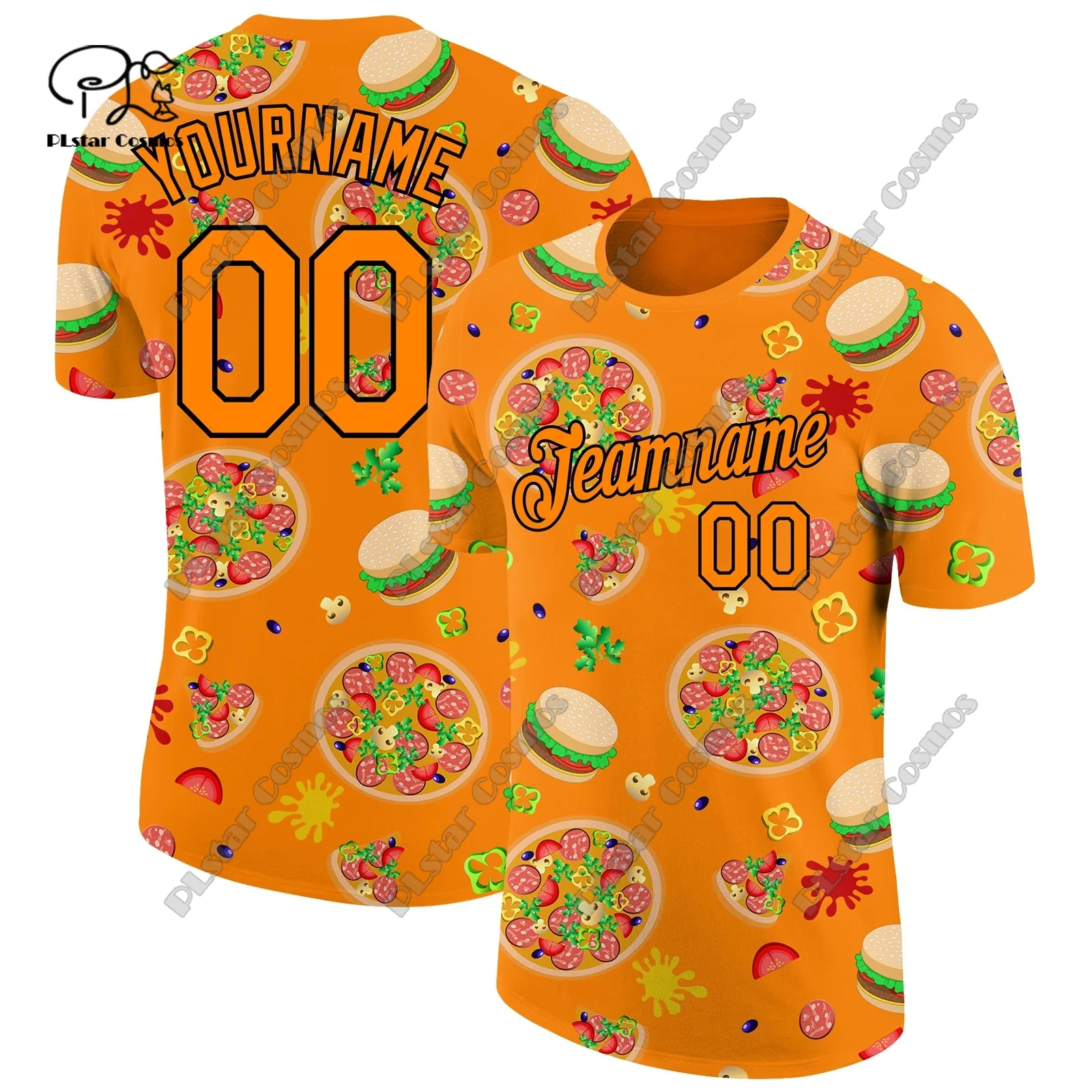 Plstar kosmos unisex kunden spezifischer name team name 3d gedruckt t-shirt pizza grafik design sport top p-3