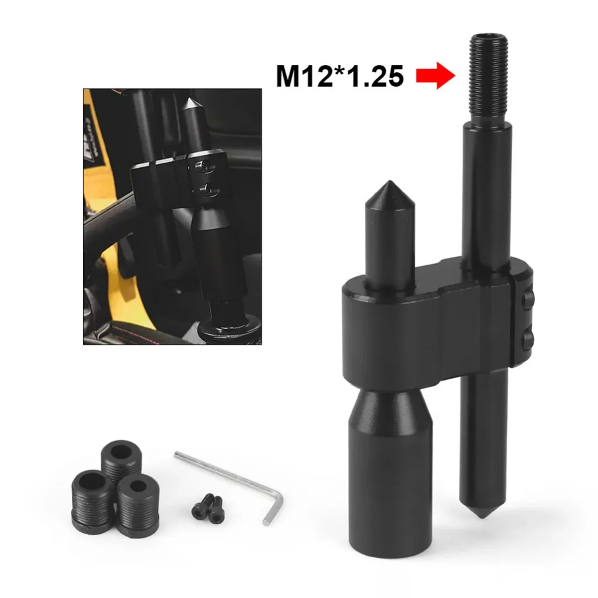 M12x1.25 Aluminum Car H Type Shift Knob Extension Adjustable Extender Gear Shifter with Three Adapters