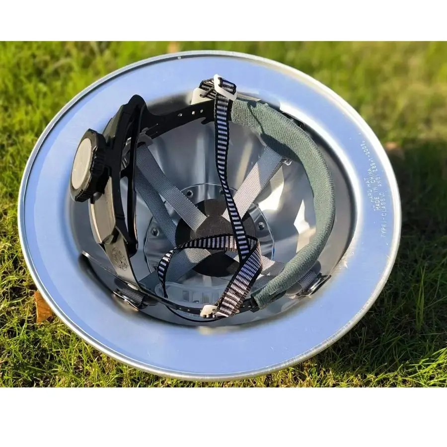 خوذة أمان مصنوعة من خليط معدني للبناء والتعدين، قبعة صلبة كاملة الحواف معتمدة من ANSI مع تعليق ممتص للصدمات وخفيف الوزن