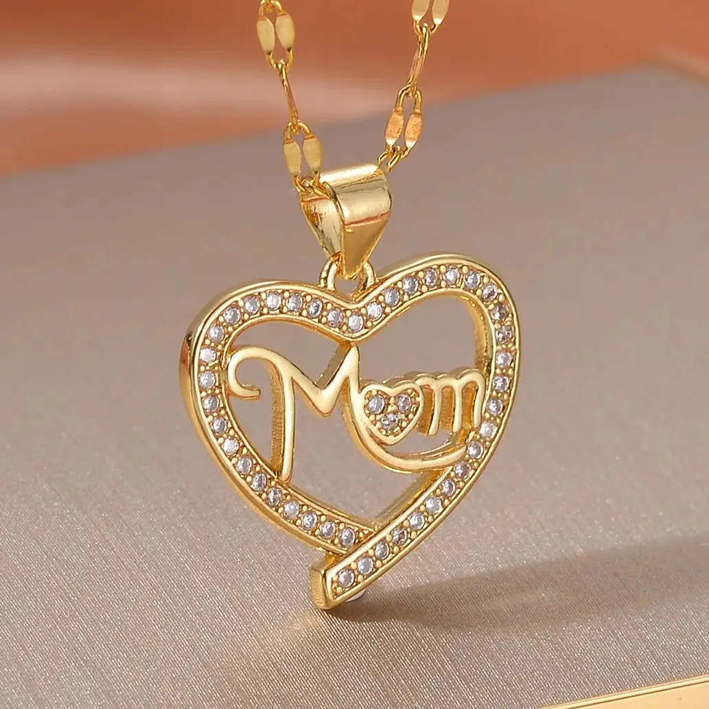 Luxury Designer Jewelry Heart Mom Angel Baby Mother Necklace for Women Zircon Family Pendant Chain Necklace Mother's Day Gift