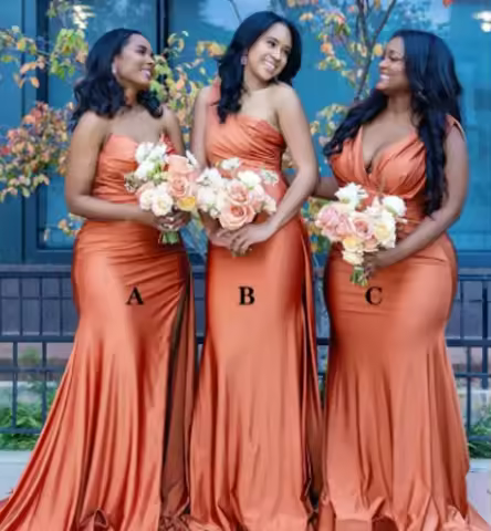 Bright Orange V-Neck Bridesmaid Dress Long Sweet Train Mermaid Skirt Pleated Minimalist Evening Dress Party Dress Customized