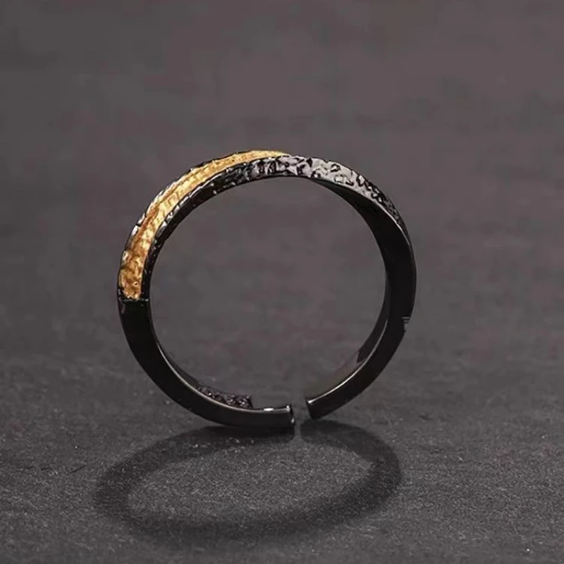 خاتم زوجين ذهبي أسود فاخر وبسيط وخفيف الوزن وخواتم مزاج حديثة للخيال العلمي