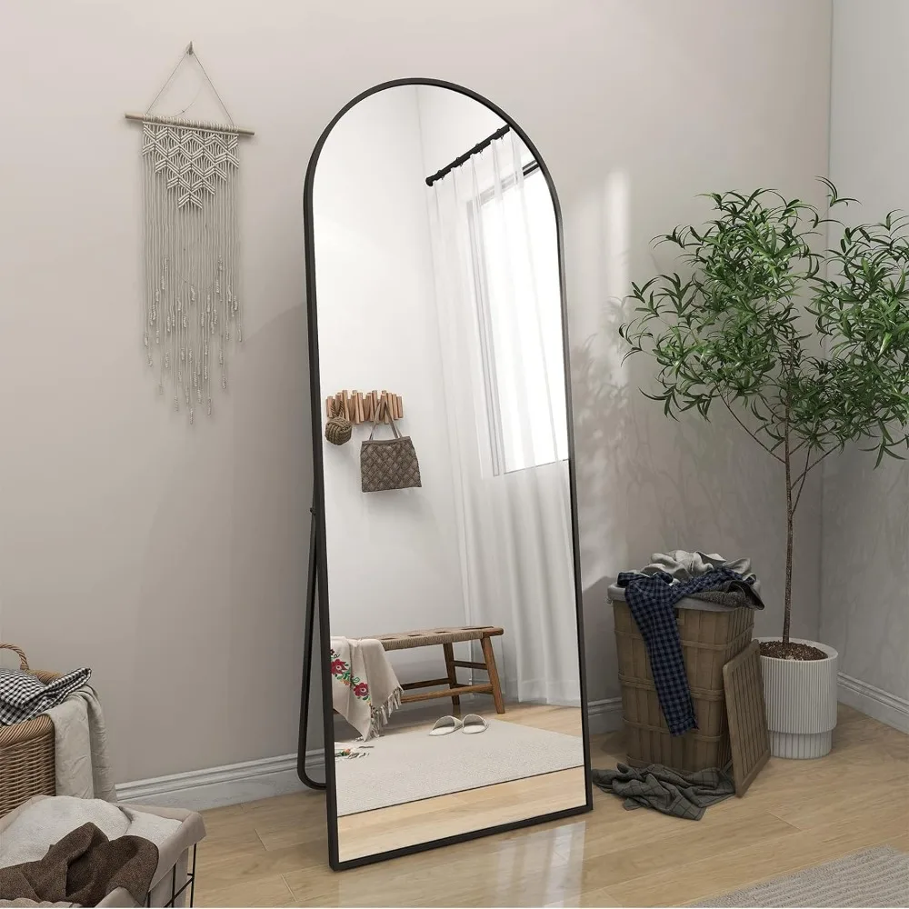 Full-length Mirror Wall-mounted or Tilted Vaulted Full-length Mirror with Stand, Suitable for Bedrooms, Dressing Rooms, Black