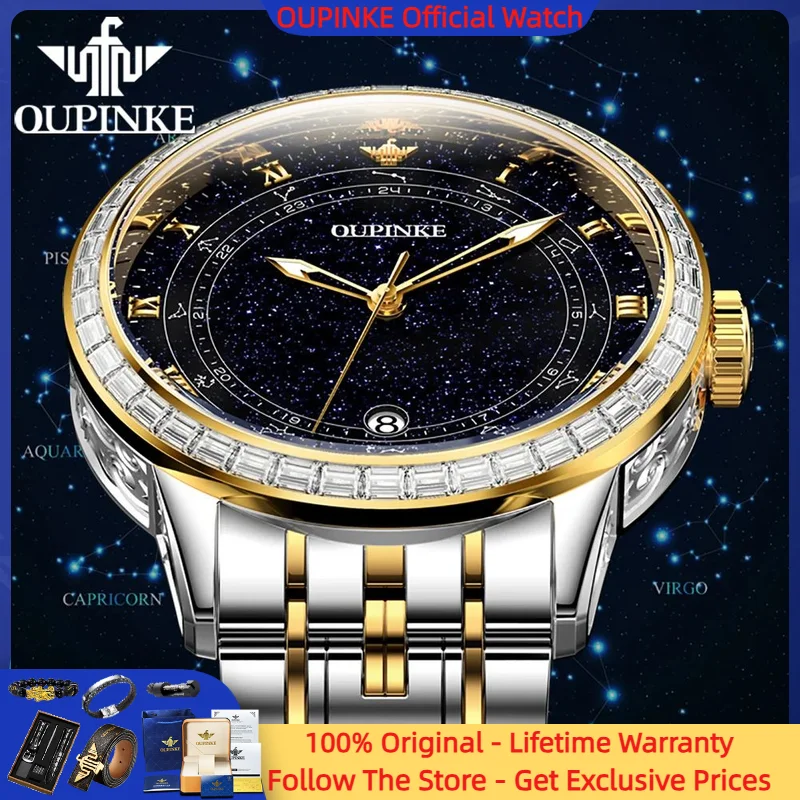

OUPINKE 3203 Men Watch Luxury Diamond Starry Sky Waterproof Luminous Watch Brand Original Men Fully Automatic Mechanical Watch