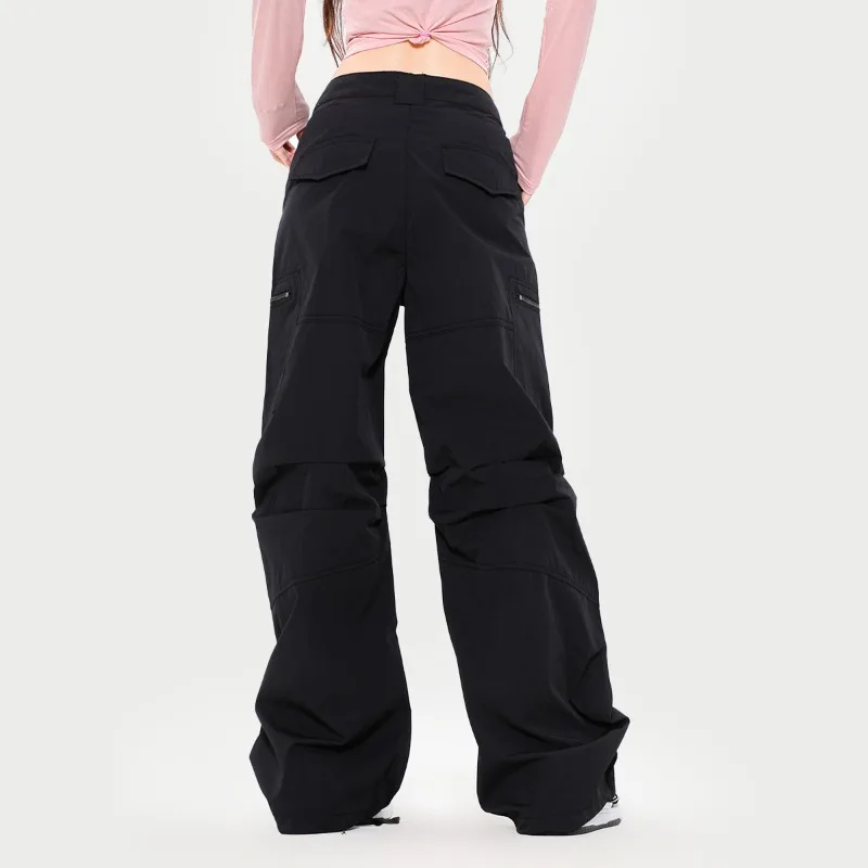 OR FL Women's Trendy American Style Cargo Trousers Hot Girl Fold Pink High Street Slacks Y2k Solid Color Zipper Staraight Pants