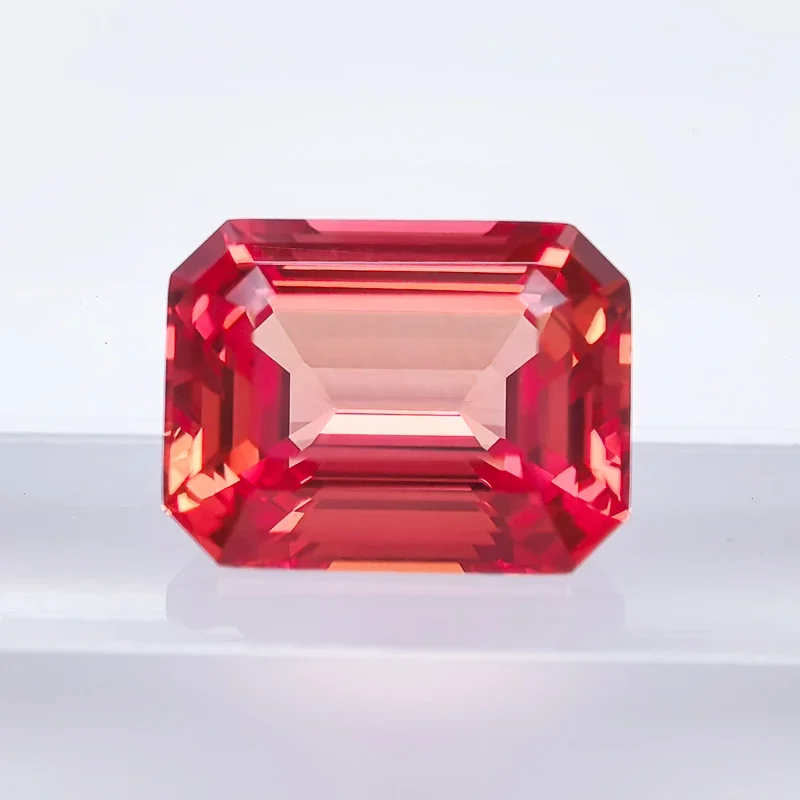 

Lab Grown Sapphire Sunset Red Color Emerald Cut Gemstone For Charms DIY Ring Earrings Materials Selectable AGL Certificate